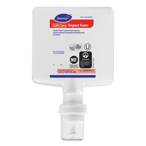 Image of Diversey 100907873 Soft Care Impact Foam Hand Sanitizer For Intellicare Dispensers, 1,200 Ml Cartridge, Alcohol Scent, 6/carton