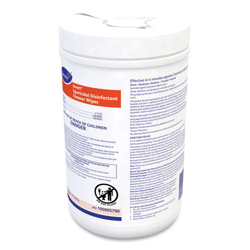 Image of Diversey 100895790 Avert Sporicidal Disinfectant Cleaner Wipes, 6 x 7, Chlorine Scent, 160/Canister, 12/Carton