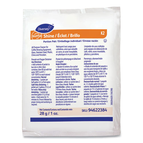 Image of Diversey 94622384 Suma Shine Portion Pak, Powder, 100 Per Carton