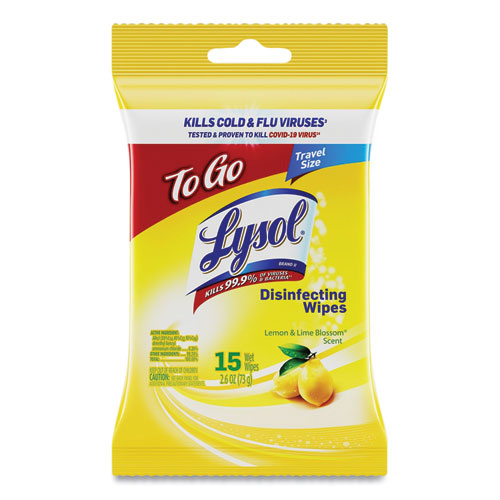 Image of LYSOL® Brand 19200-99799 Disinfecting Wipes Flatpacks, 1-Ply, 6.69 x 7.87, Lemon and Lime Blossom, White, 15 Wipes/Flat Pack, 24 Flat Packs/Carton