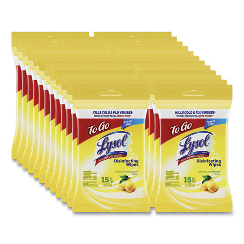 Image of LYSOL® Brand 19200-99799 Disinfecting Wipes Flatpacks, 1-Ply, 6.69 x 7.87, Lemon and Lime Blossom, White, 15 Wipes/Flat Pack, 24 Flat Packs/Carton