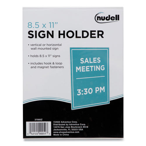 Image of NuDell 37085Z Clear Plastic All-Purpose Mountable Sign Holder, Magnetic/Hook-Loop, Horizontal/Vertical Orientation, 8.5 x 11 Insert