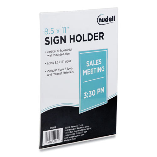 Image of NuDell 37085Z Clear Plastic All-Purpose Mountable Sign Holder, Magnetic/Hook-Loop, Horizontal/Vertical Orientation, 8.5 x 11 Insert