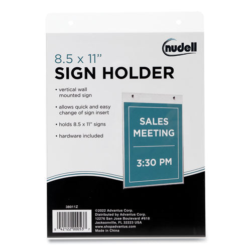 Image of NuDell 38011Z Clear Plastic Vertical-Orientation Wall Sign Holder with Mounting Screws, Quick-Change Insert System, 8.5 x 11 Insert