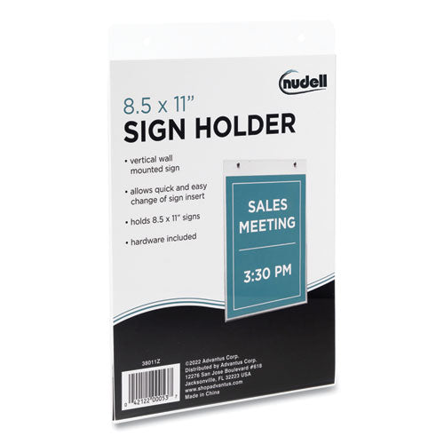 Image of NuDell 38011Z Clear Plastic Vertical-Orientation Wall Sign Holder with Mounting Screws, Quick-Change Insert System, 8.5 x 11 Insert