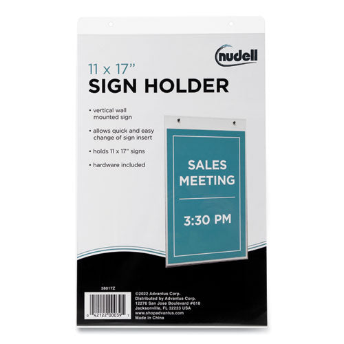 Image of NuDell 38017Z Clear Plastic Vertical-Orientation Wall Sign Holder with Mounting Screws, Quick-Change Insert System, 11 x 17 Insert