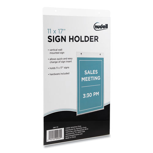 Image of NuDell 38017Z Clear Plastic Vertical-Orientation Wall Sign Holder with Mounting Screws, Quick-Change Insert System, 11 x 17 Insert