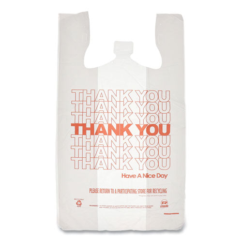 Image of AmerCareRoyal® RPTYB6FS Thank You Bags, Thank You - Have a Nice Day Labeling, Cut-Out Handles, 13" x 8" x 23", White/Red, 1,000/Carton