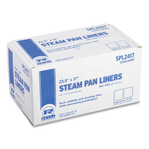 Image of AmerCareRoyal® SPL2417 Steam Pan Liners for 1/2-Size Pans, Includes Twist-Ties, 17" x 23.5", Clear, 250/Carton