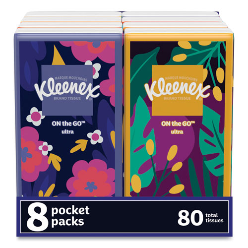 Image of Kleenex® 46651 On The Go Packs Facial Tissues, 3-Ply, White, 10 Sheets/pouch, 8 Pouches/pack, 12 Packs/carton