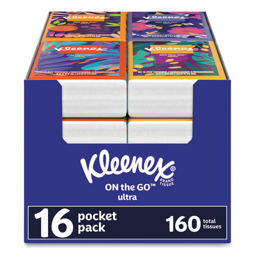 Image of Kleenex® 54635 On The Go Packs Facial Tissues, 3-Ply, White, 10 Sheets/Pouch, 16 Pouches/Pack,  6 Packs/Carton