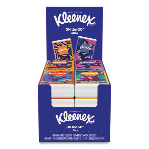 Image of Kleenex® 54635 On The Go Packs Facial Tissues, 3-Ply, White, 10 Sheets/Pouch, 16 Pouches/Pack,  6 Packs/Carton