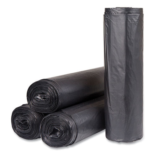 Image of Inteplast Group S434822K High-Density Commercial Can Liners, 56 gal, 22 mic, 43" x 48", Black, Interleaved Roll, 25 Bags/Roll, 6 Rolls/Carton
