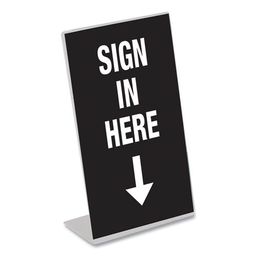 Image of NuDell 35446 Clear Plastic Slanted L-Shaped Countertop Sign Holder, Side-Load, Horizontal/Vertical Orientation, 4 x 6 Insert