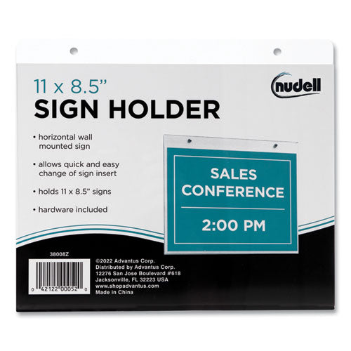 Image of NuDell 38008Z Clear Plastic Horizontal-Orientation Wall Sign Holder with Mounting Screws, Quick-Change Insert System, 11 x 8.5 Insert