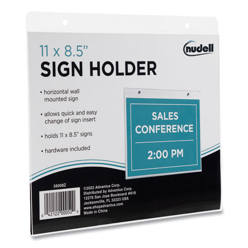 Image of NuDell 38008Z Clear Plastic Horizontal-Orientation Wall Sign Holder with Mounting Screws, Quick-Change Insert System, 11 x 8.5 Insert
