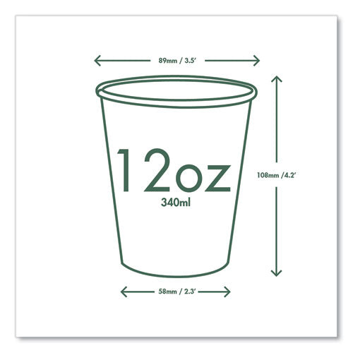 Image of Vegware LV-12G 89-Series Hot Cup, 12 oz, Paper, White/Green, 1,000/Carton