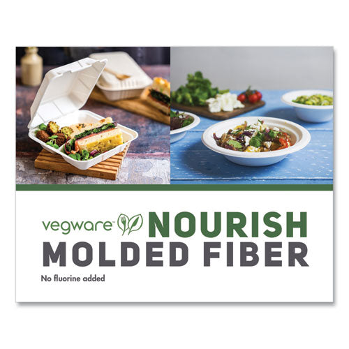 Image of Vegware VW-HC83NFA Nourish Molded Fiber Takeout Containers, Compostable, 3 Compartments, 7.9 x 7.9 x 2.9, White, Sugarcane, 200/Carton