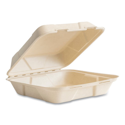 Image of Vegware VW-HC101NFA Nourish Molded Fiber Takeout Container, Compostable, 9 x 10 x 2, Natural, Sugarcane, 200/Carton