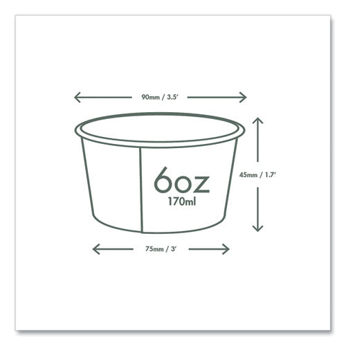 Image of Vegware SC-06G Soup Containers, Compostable, 6 oz, 3.5" Diameter x 1.7" h, Green/White, Paper, 1,000/Carton