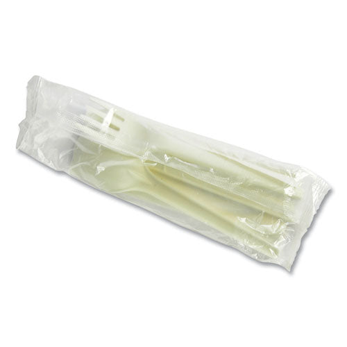 Image of Vegware VW-KFSWN Cutlery Kits, Compostable, General Purpose, Fork/Knife/Napkin/Spoon, Plastic, White, 250/Carton