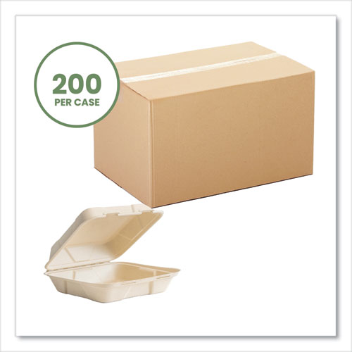 Image of Vegware VW-HC101NFA Nourish Molded Fiber Takeout Container, Compostable, 9 x 10 x 2, Natural, Sugarcane, 200/Carton
