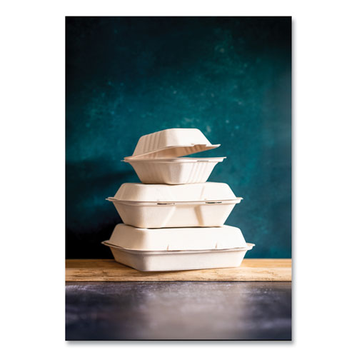 Image of Vegware VW-HC91NFA Nourish Molded Fiber Takeout Containers, Compostable, 9 x 9 x 3, Natural, Sugarcane, 200/Carton