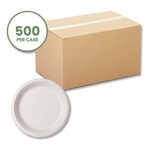 Image of Vegware VW-P013NFA Nourish Molded Fiber Tableware, Compostable, Plate, Sugarcane, 9" dia, White, 500/Carton