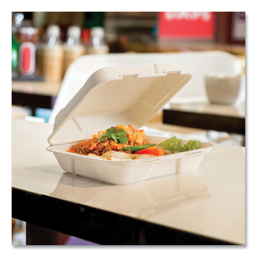 Image of Vegware VW-HC101NFA Nourish Molded Fiber Takeout Container, Compostable, 9 x 10 x 2, Natural, Sugarcane, 200/Carton