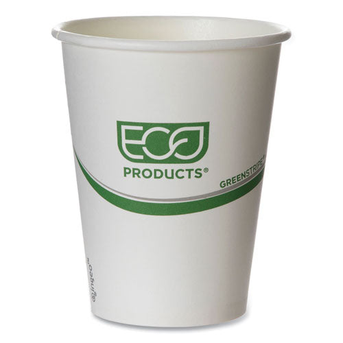 Image of Eco-Products® EP-BHC12-GS GreenStripe Renewable and Compostable Hot Cups, 12 oz, Paper, White/Green, 50/Pack, 20 Packs/Carton