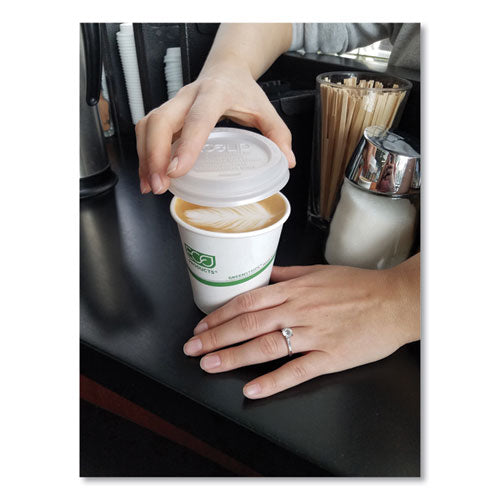 Image of Eco-Products® EP-BHC12-GS GreenStripe Renewable and Compostable Hot Cups, 12 oz, Paper, White/Green, 50/Pack, 20 Packs/Carton