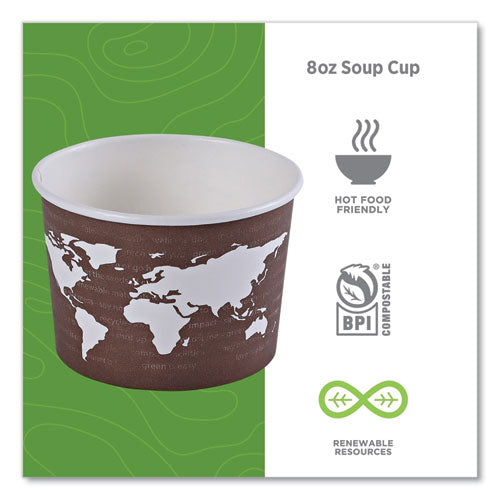 Image of Eco-Products® EP-BSC8-WA World Art Renewable and Compostable Food Container, 8 oz, 3.04" Diameter x 2.3" h, Plum, Paper, 50/Pack, 20 Packs/Carton