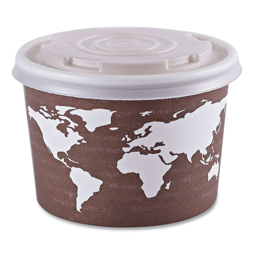 Image of Eco-Products® EP-BSC8-WA World Art Renewable and Compostable Food Container, 8 oz, 3.04" Diameter x 2.3" h, Plum, Paper, 50/Pack, 20 Packs/Carton
