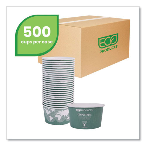 Image of Eco-ProductsÂ® World Art Renewable and Compostable Food Container, 12 oz, 4.05" Diameter x 2.5" h, Green, Paper, 25/Pack, 20 Packs/Carton