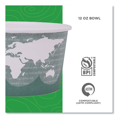 Image of Eco-ProductsÂ® World Art Renewable and Compostable Food Container, 12 oz, 4.05" Diameter x 2.5" h, Green, Paper, 25/Pack, 20 Packs/Carton