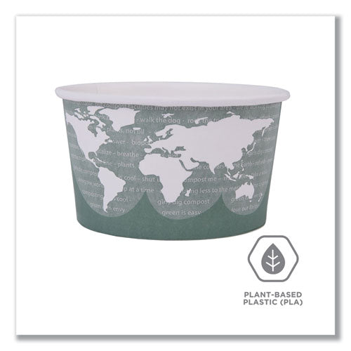 Image of Eco-ProductsÂ® World Art Renewable and Compostable Food Container, 12 oz, 4.05" Diameter x 2.5" h, Green, Paper, 25/Pack, 20 Packs/Carton