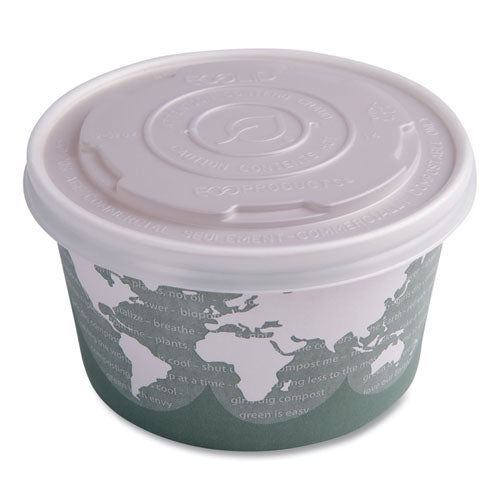 Image of Eco-ProductsÂ® World Art Renewable and Compostable Food Container, 12 oz, 4.05" Diameter x 2.5" h, Green, Paper, 25/Pack, 20 Packs/Carton