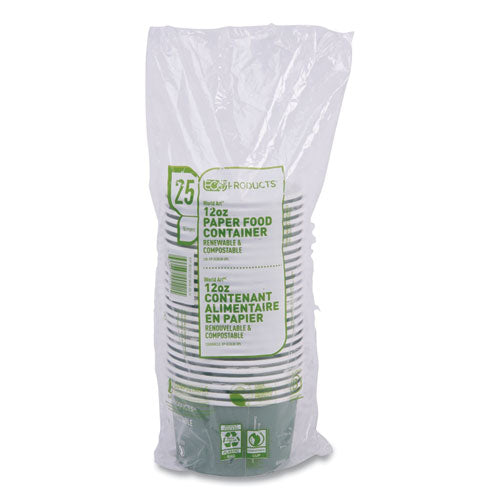 Image of Eco-ProductsÂ® World Art Renewable and Compostable Food Container, 12 oz, 4.05" Diameter x 2.5" h, Green, Paper, 25/Pack, 20 Packs/Carton