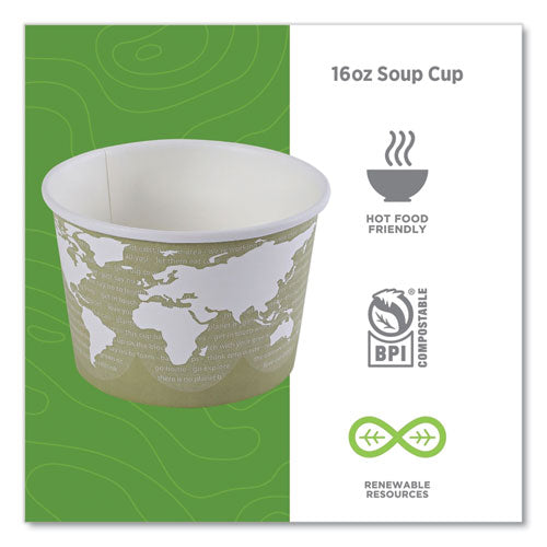 Image of Eco-Products® EP-BSC16-WA World Art Renewable and Compostable Food Container, 16 oz, 4.05" Diameter x 3" h, Sage, Paper, 25/Pack, 20 Packs/Carton