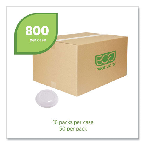 Image of Eco-Products® EP-ECOLID-8 EcoLid Renewable/Compostable Hot Cup Lids, Fits 8 oz Hot Cups, Plastic, White, 50/Packs, 16 Packs/Carton
