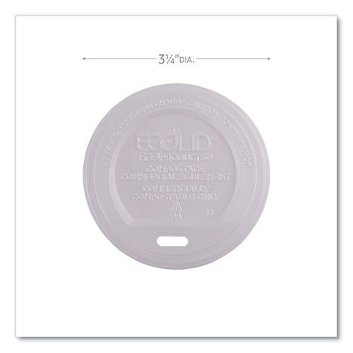 Image of Eco-Products® EP-ECOLID-8 EcoLid Renewable/Compostable Hot Cup Lids, Fits 8 oz Hot Cups, Plastic, White, 50/Packs, 16 Packs/Carton