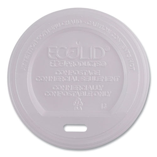 Image of Eco-Products® EP-ECOLID-8 EcoLid Renewable/Compostable Hot Cup Lids, Fits 8 oz Hot Cups, Plastic, White, 50/Packs, 16 Packs/Carton