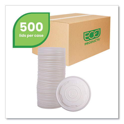 Image of Eco-Products® EP-ECOLID-SPL World Art PLA-Laminated Soup Container Lids, For 12 oz to 32 oz Containers, White, Plastic, 50/Pack, 10 Packs/Carton