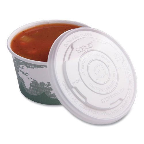 Image of Eco-Products® EP-ECOLID-SPL World Art PLA-Laminated Soup Container Lids, For 12 oz to 32 oz Containers, White, Plastic, 50/Pack, 10 Packs/Carton
