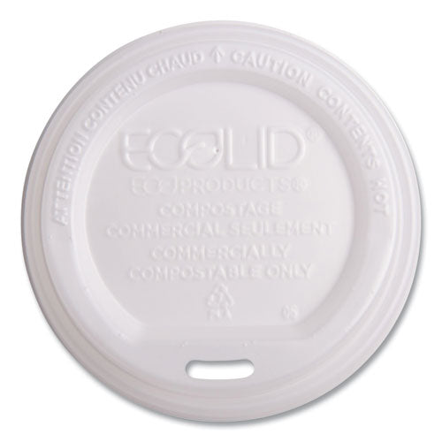 Image of Eco-Products® EP-ECOLID-W EcoLid Renewable/Compostable Hot Cup Lids, Fits 10 oz to 20 oz Hot Cups, Plastic, White, 50/Pack, 16 Packs/Carton