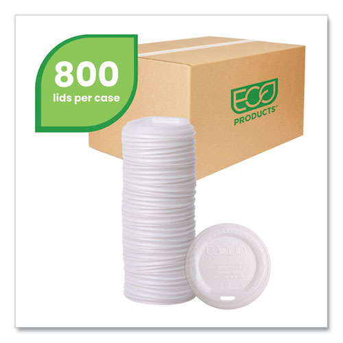 Image of Eco-Products® EP-ECOLID-W EcoLid Renewable/Compostable Hot Cup Lids, Fits 10 oz to 20 oz Hot Cups, Plastic, White, 50/Pack, 16 Packs/Carton