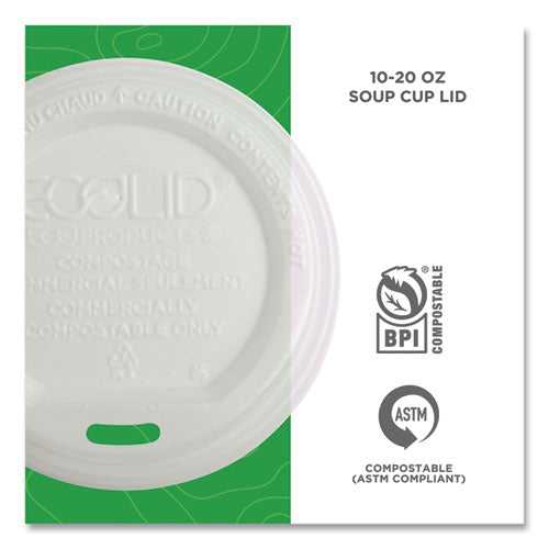 Image of Eco-Products® EP-ECOLID-W EcoLid Renewable/Compostable Hot Cup Lids, Fits 10 oz to 20 oz Hot Cups, Plastic, White, 50/Pack, 16 Packs/Carton