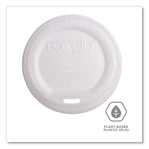 Image of Eco-Products® EP-ECOLID-W EcoLid Renewable/Compostable Hot Cup Lids, Fits 10 oz to 20 oz Hot Cups, Plastic, White, 50/Pack, 16 Packs/Carton