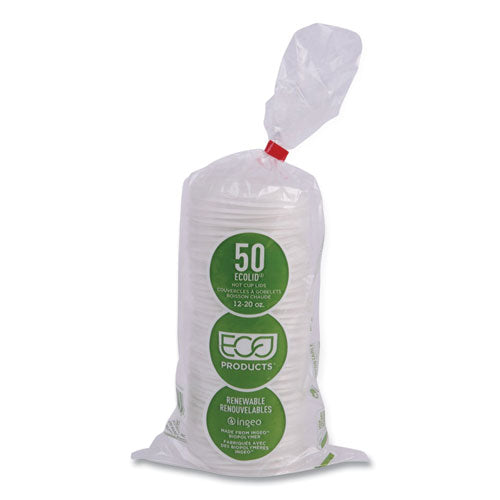 Image of Eco-Products® EP-ECOLID-W EcoLid Renewable/Compostable Hot Cup Lids, Fits 10 oz to 20 oz Hot Cups, Plastic, White, 50/Pack, 16 Packs/Carton