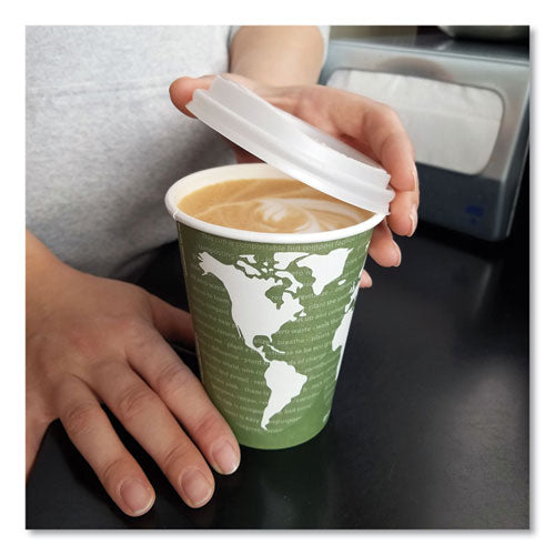 Image of Eco-Products® EP-ECOLID-W EcoLid Renewable/Compostable Hot Cup Lids, Fits 10 oz to 20 oz Hot Cups, Plastic, White, 50/Pack, 16 Packs/Carton